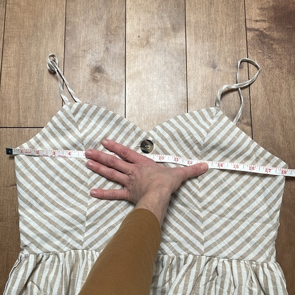 Pink Martini The Selena midi Dress in Beige stripes spaghetti straps size L - Picture 11 of 12